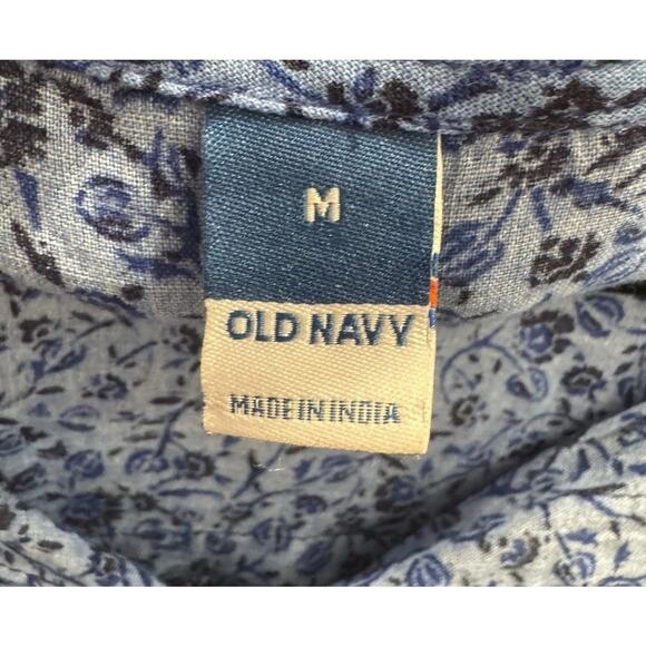 Old Navy Blue Floral Women’s Size Medium Peasant Top Boho Bohemian Tassels - Picture 6 of 6